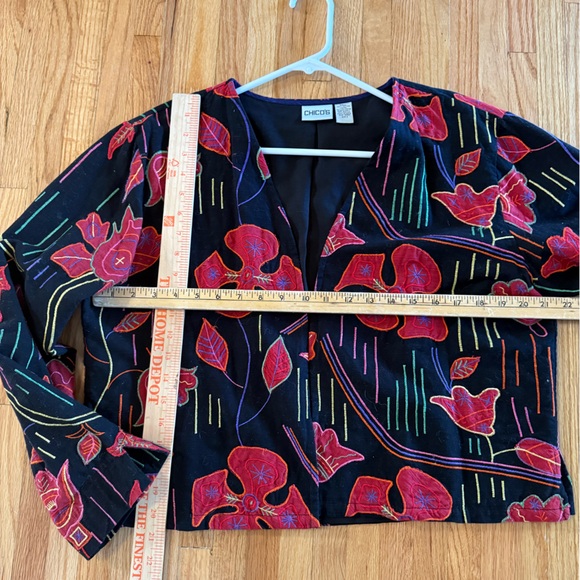 Chico's Black Lined Open Jacket with Vibrant Embroidery. Chicos Size 2 (M-L) - Picture 6 of 6